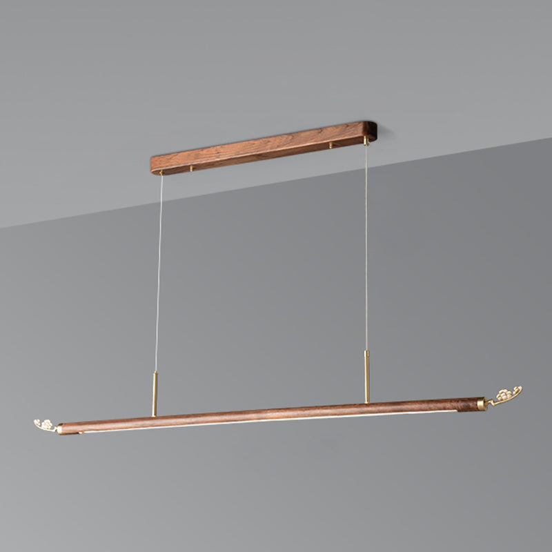 Modern Wood Ceiling Light Linear Shape Island Light with Plastic Shade for Living Room
