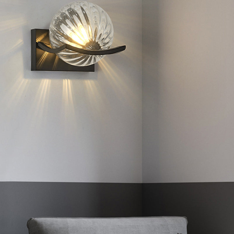Modernism Wall Sconce Spherical Glass Wall Light Fixture in Black for Bedroom