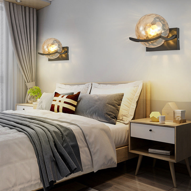 Modernism Wall Sconce Spherical Glass Wall Light Fixture in Black for Bedroom