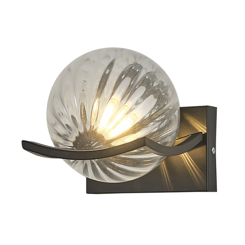 Modernism Wall Sconce Spherical Glass Wall Light Fixture in Black for Bedroom