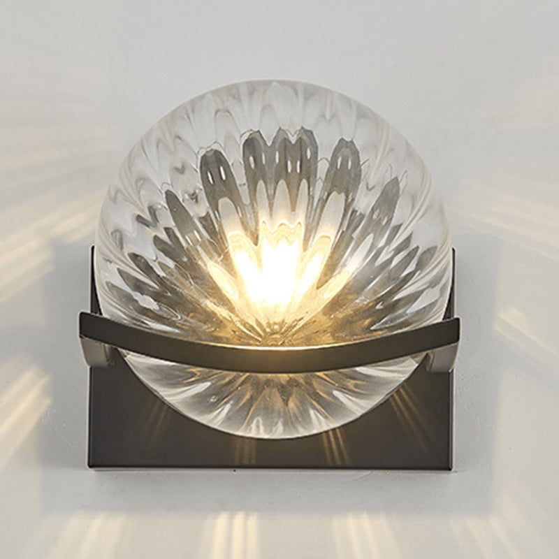 Modernism Wall Sconce Spherical Glass Wall Light Fixture in Black for Bedroom