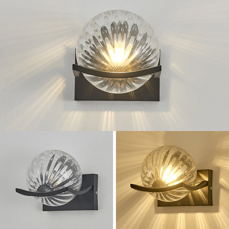 Modernism Wall Sconce Spherical Glass Wall Light Fixture in Black for Bedroom