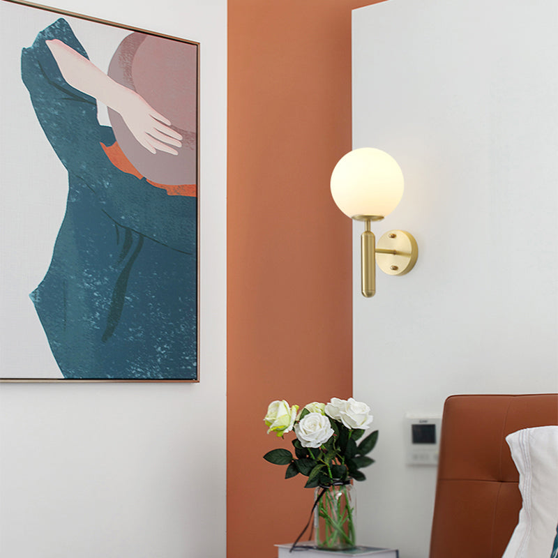 Metal Modern Wall Sconce Ball Shape Vanity Lamp with Glass Shade for Bathroom