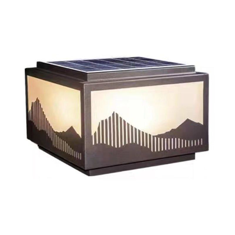 Rectangle Shape Metal Solar Pillar Lamp Modern 1 Light Outdoor Waterproof Light in Black