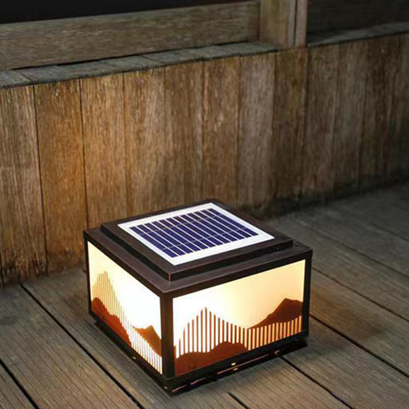 Rectangle Shape Metal Solar Pillar Lamp Modern 1 Light Outdoor Waterproof Light in Black