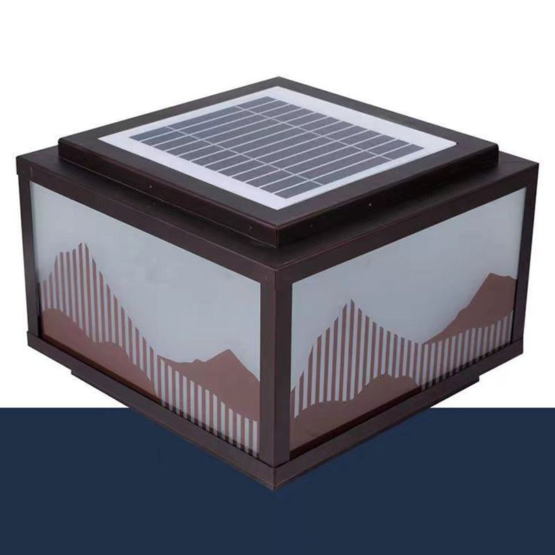Rectangle Shape Metal Solar Pillar Lamp Modern 1 Light Outdoor Waterproof Light in Black