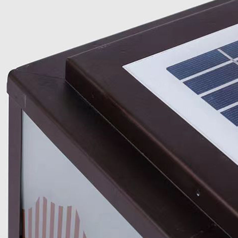 Rectangle Shape Metal Solar Pillar Lamp Modern 1 Light Outdoor Waterproof Light in Black