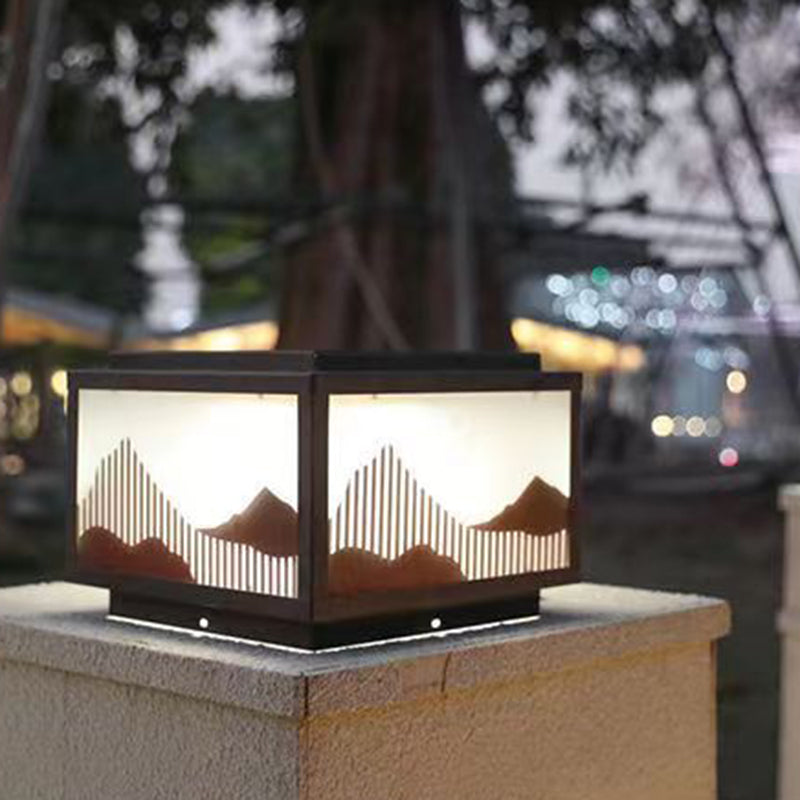Rectangle Shape Metal Solar Pillar Lamp Modern 1 Light Outdoor Waterproof Light in Black