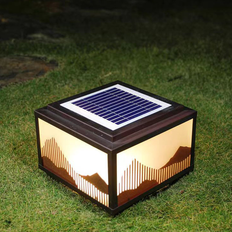 Rectangle Shape Metal Solar Pillar Lamp Modern 1 Light Outdoor Waterproof Light in Black