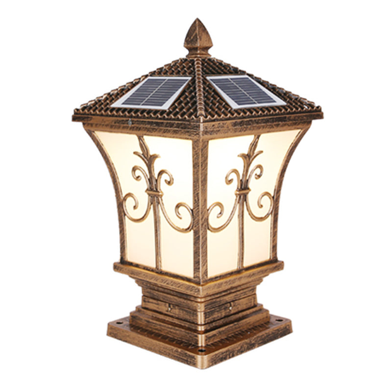 Rectangle Shape Metal Solar Pillar Lamp Modern-Style 1 Light Outdoor Waterproof Light
