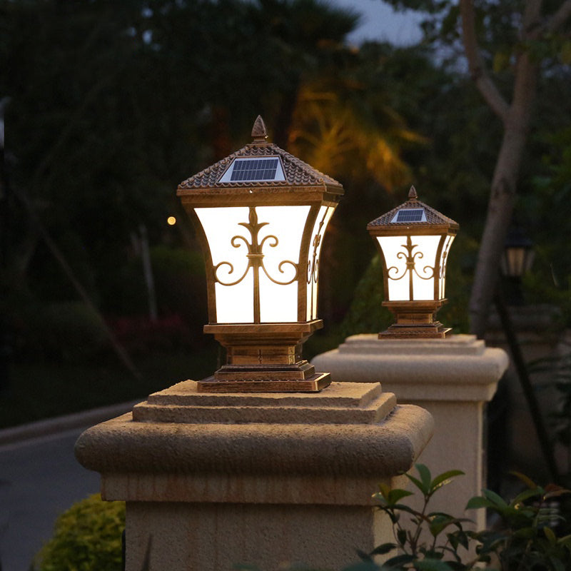 Rectangle Shape Metal Solar Pillar Lamp Modern-Style 1 Light Outdoor Waterproof Light