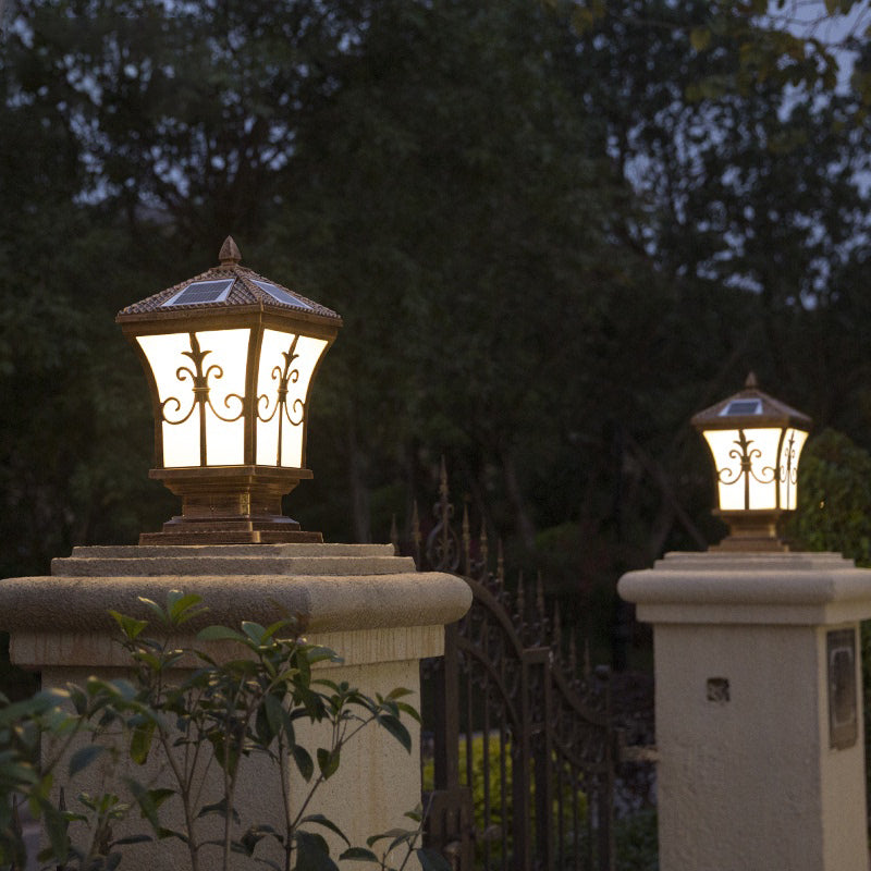Rectangle Shape Metal Solar Pillar Lamp Modern-Style 1 Light Outdoor Waterproof Light