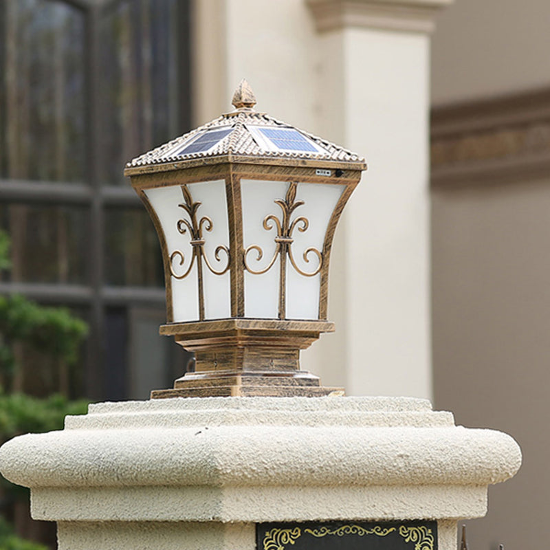 Rectangle Shape Metal Solar Pillar Lamp Modern-Style 1 Light Outdoor Waterproof Light