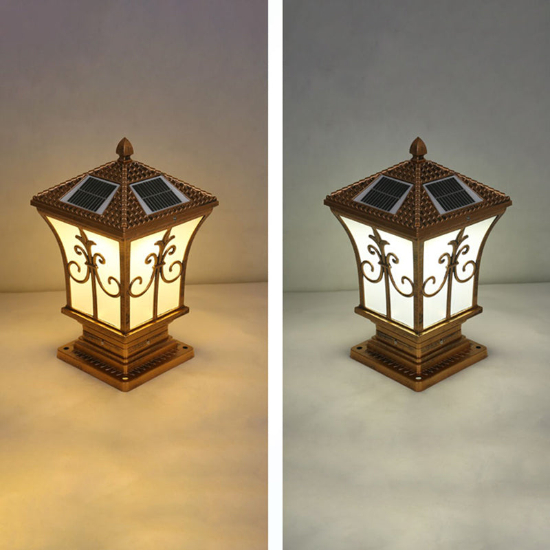 Rectangle Shape Metal Solar Pillar Lamp Modern-Style 1 Light Outdoor Waterproof Light