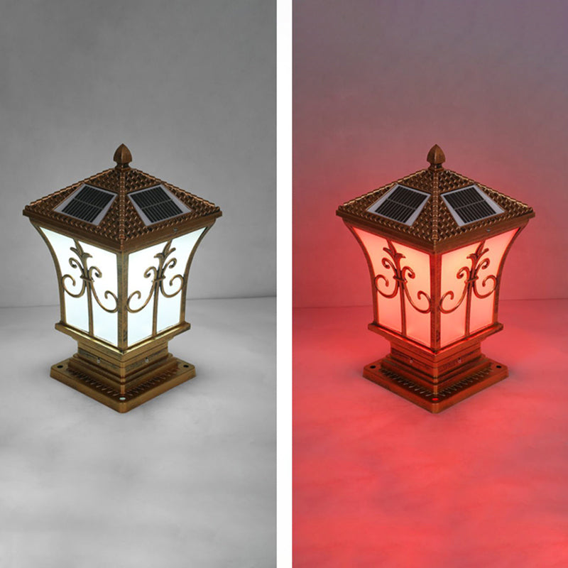 Rectangle Shape Metal Solar Pillar Lamp Modern-Style 1 Light Outdoor Waterproof Light