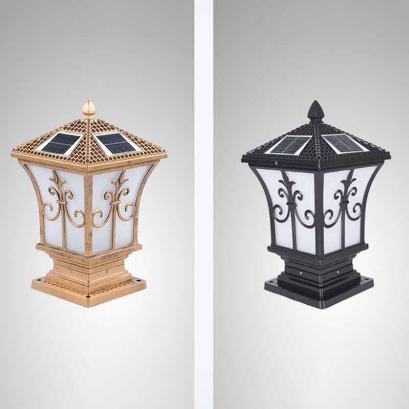 Rectangle Shape Metal Solar Pillar Lamp Modern-Style 1 Light Outdoor Waterproof Light