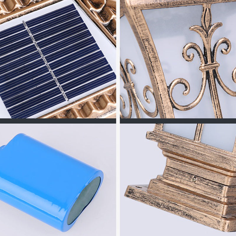 Rectangle Shape Metal Solar Pillar Lamp Modern-Style 1 Light Outdoor Waterproof Light