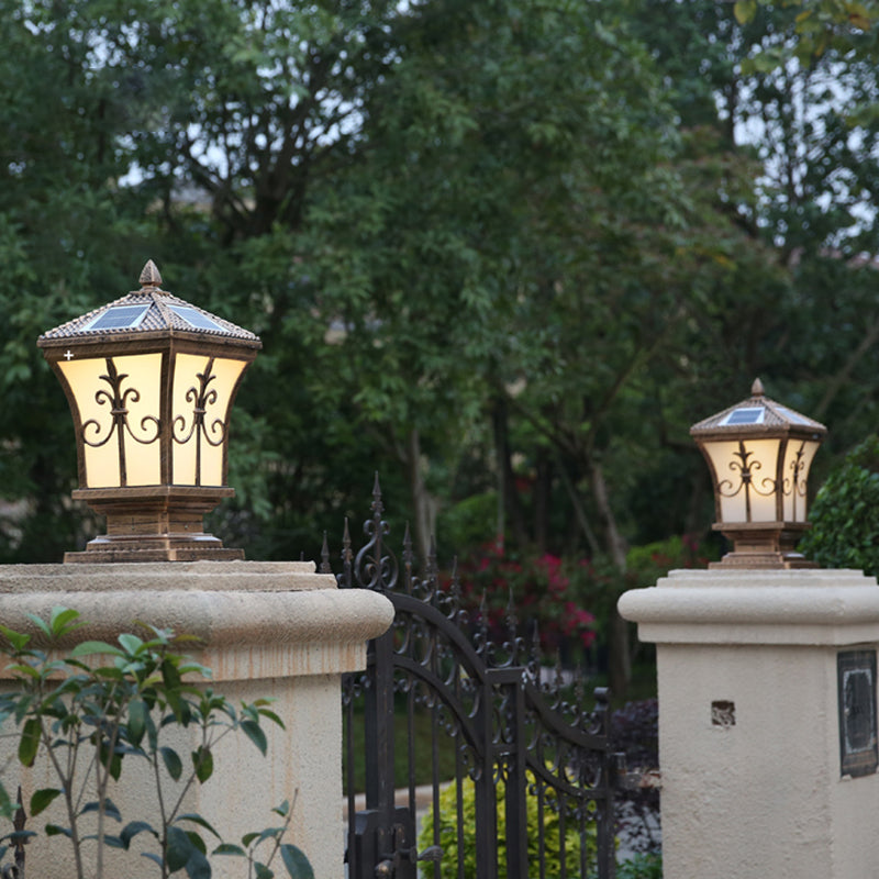 Rectangle Shape Metal Solar Pillar Lamp Modern-Style 1 Light Outdoor Waterproof Light