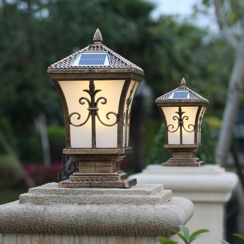 Rectangle Shape Metal Solar Pillar Lamp Modern-Style 1 Light Outdoor Waterproof Light