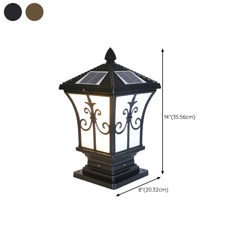Rectangle Shape Metal Solar Pillar Lamp Modern-Style 1 Light Outdoor Waterproof Light