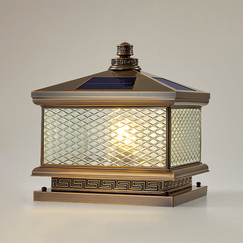 Rectangular Shape Metal Solar Pillar Lamp Modern 1-Light Outdoor Waterproof Light