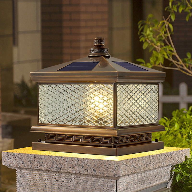 Rectangular Shape Metal Solar Pillar Lamp Modern 1-Light Outdoor Waterproof Light