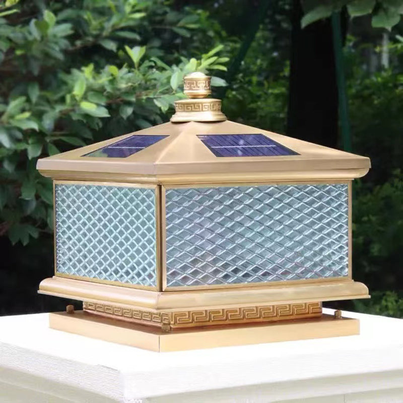 Rectangular Shape Metal Solar Pillar Lamp Modern 1-Light Outdoor Waterproof Light