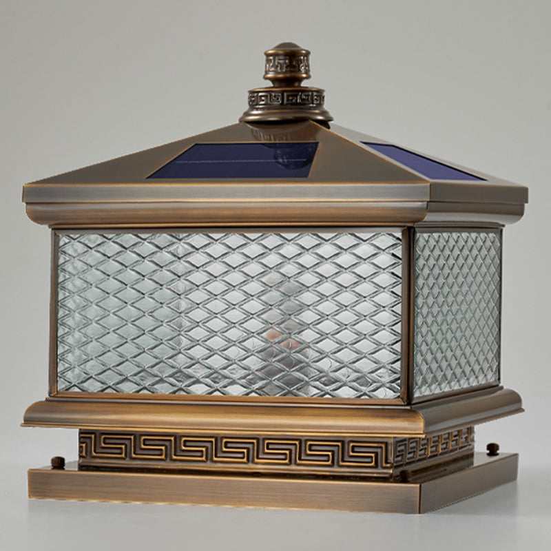 Rectangular Shape Metal Solar Pillar Lamp Modern 1-Light Outdoor Waterproof Light