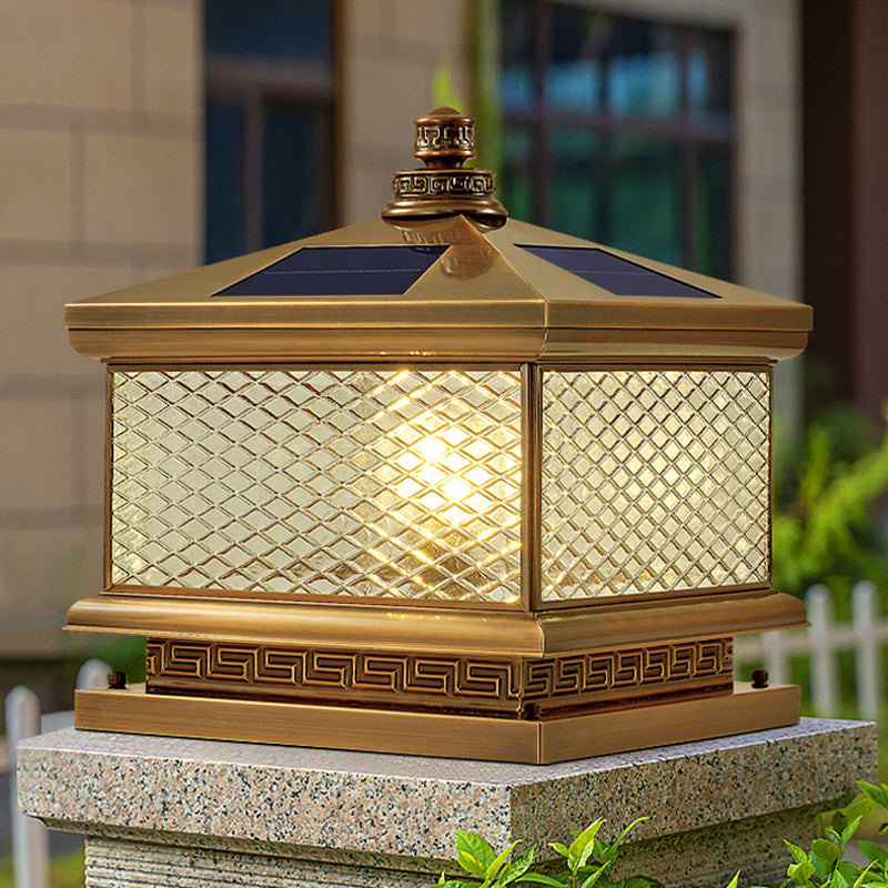 Rectangular Shape Metal Solar Pillar Lamp Modern 1-Light Outdoor Waterproof Light