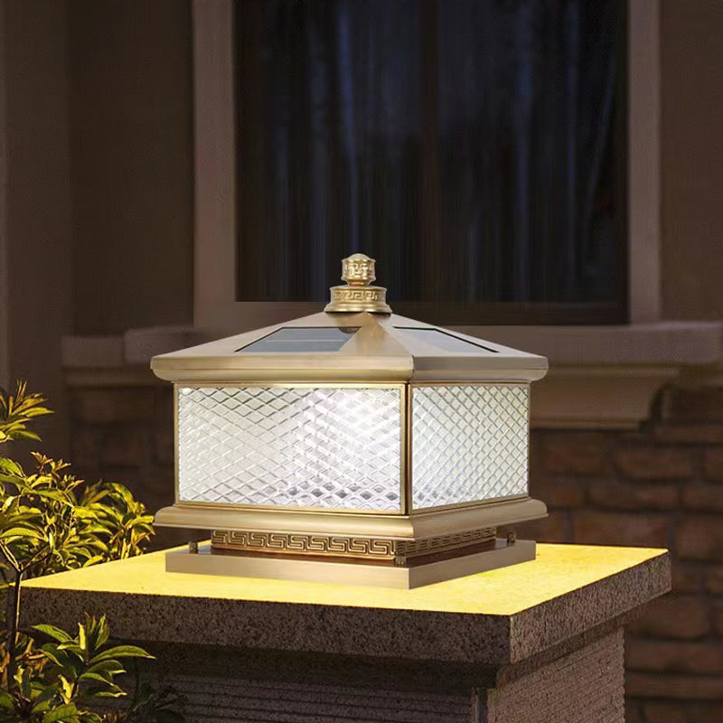 Rectangular Shape Metal Solar Pillar Lamp Modern 1-Light Outdoor Waterproof Light