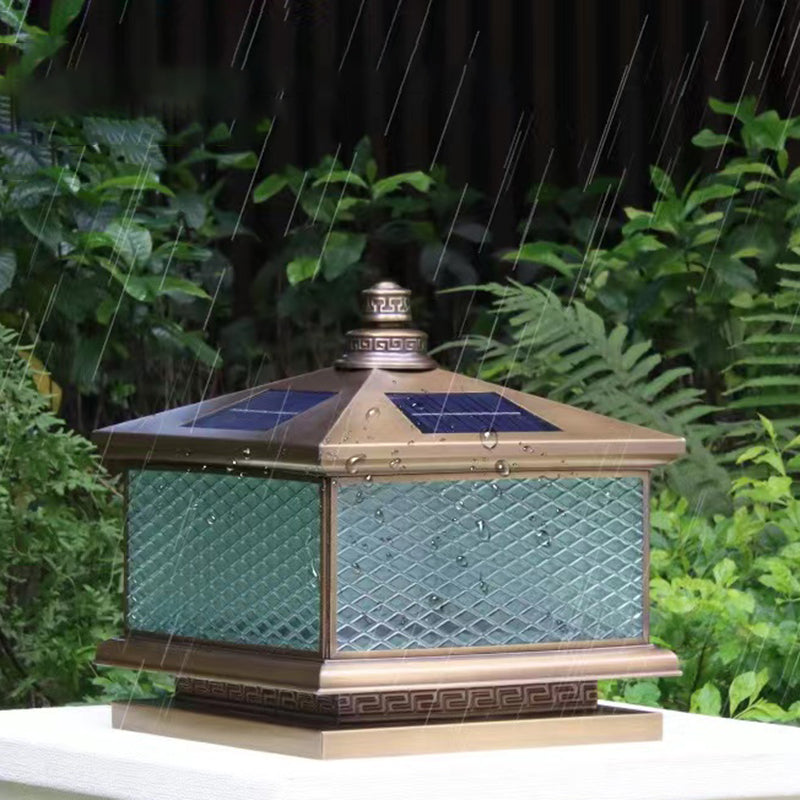 Rectangular Shape Metal Solar Pillar Lamp Modern 1-Light Outdoor Waterproof Light