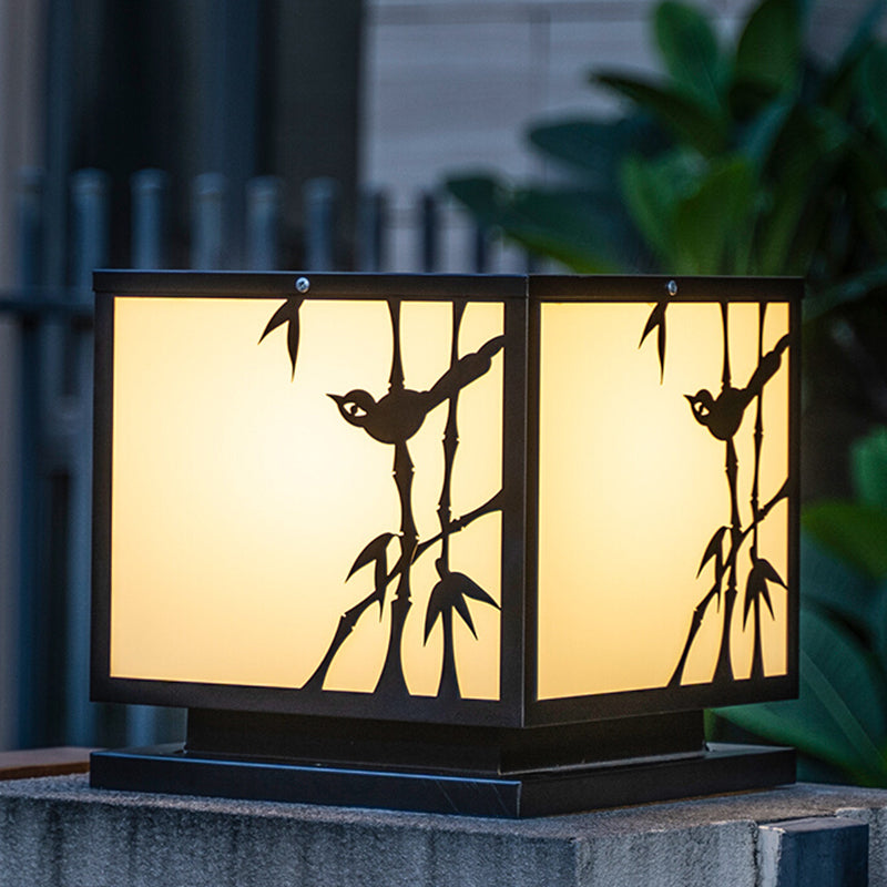 Square Shape Metal Waterproof Pillar Lamp Modern-Style 1 Light Outdoor Light in Black