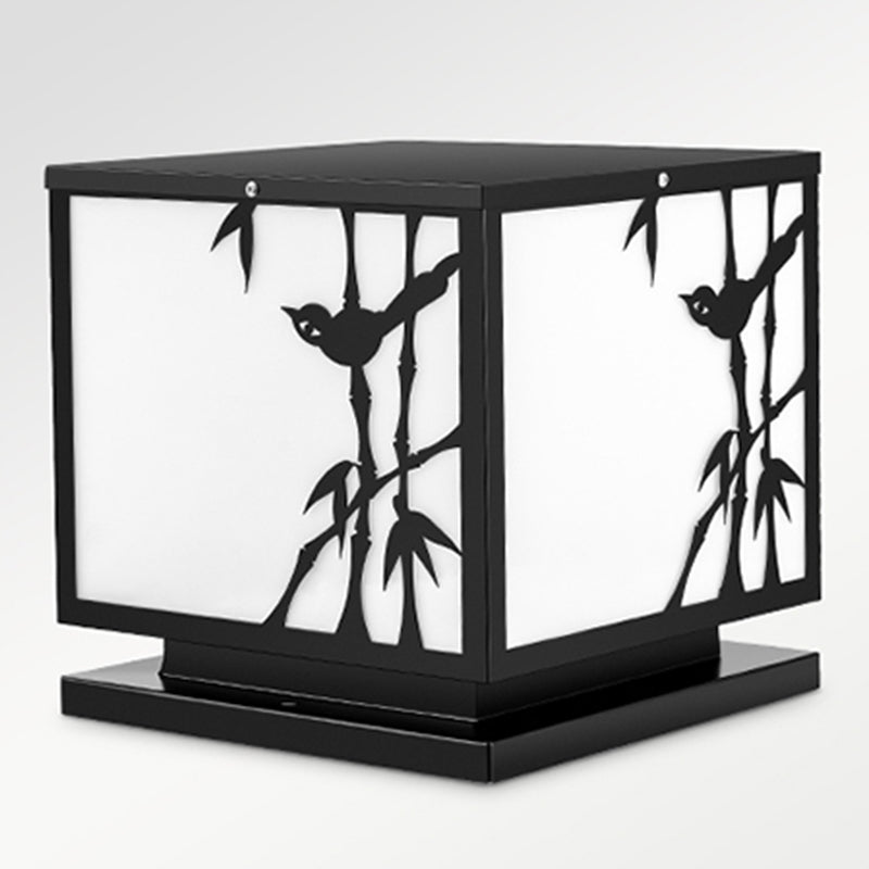Square Shape Metal Waterproof Pillar Lamp Modern-Style 1 Light Outdoor Light in Black