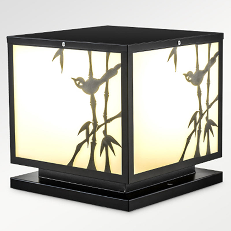 Square Shape Metal Waterproof Pillar Lamp Modern-Style 1 Light Outdoor Light in Black