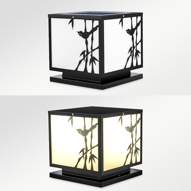 Square Shape Metal Waterproof Pillar Lamp Modern-Style 1 Light Outdoor Light in Black