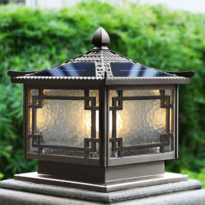 Rectangular Shape Metal Solar Pillar Lamp Modern 1 Light Outdoor Waterproof Light in Brown