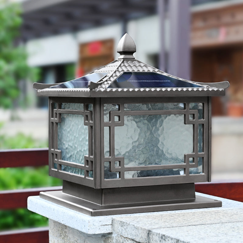 Rectangular Shape Metal Solar Pillar Lamp Modern 1 Light Outdoor Waterproof Light in Brown