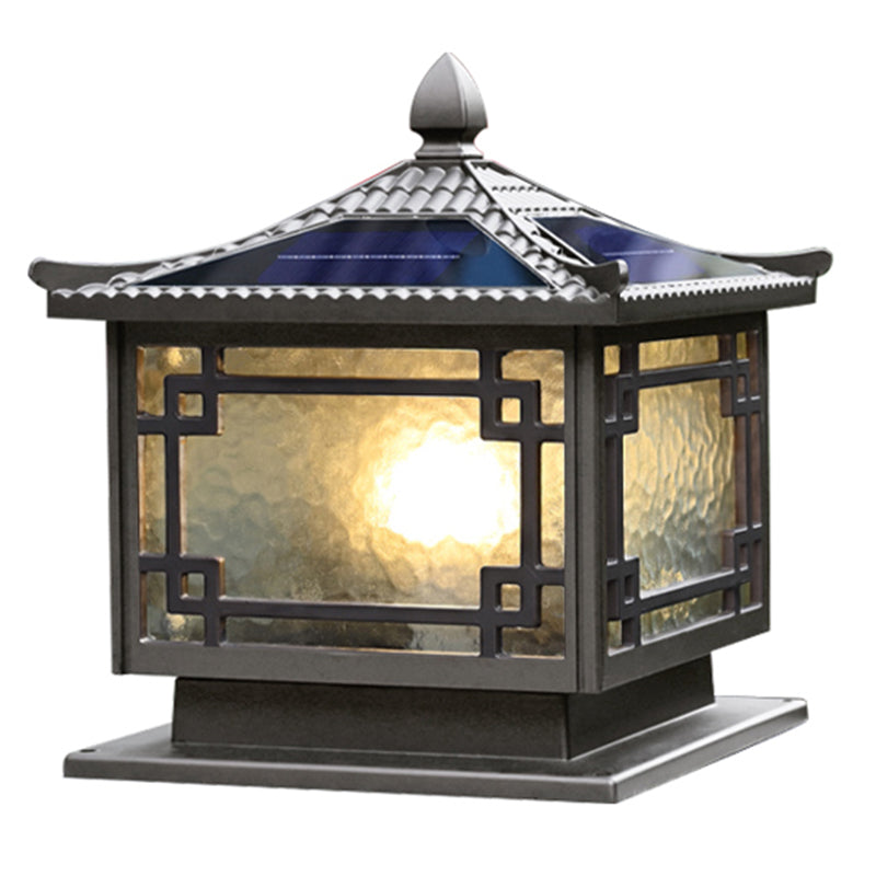 Rectangular Shape Metal Solar Pillar Lamp Modern 1 Light Outdoor Waterproof Light in Brown