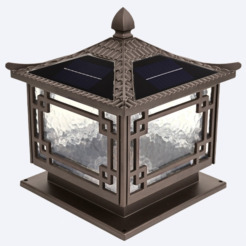 Rectangular Shape Metal Solar Pillar Lamp Modern 1 Light Outdoor Waterproof Light in Brown