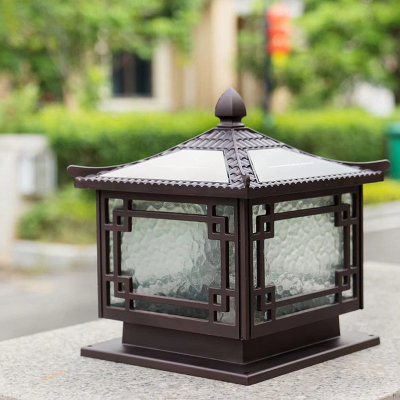 Rectangular Shape Metal Solar Pillar Lamp Modern 1 Light Outdoor Waterproof Light in Brown