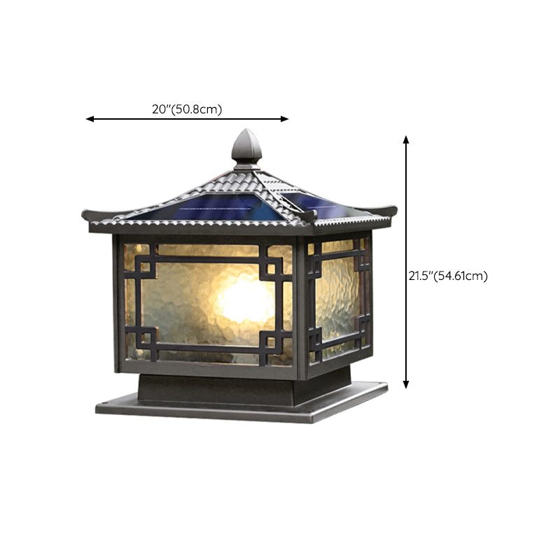 Rectangular Shape Metal Solar Pillar Lamp Modern 1 Light Outdoor Waterproof Light in Brown