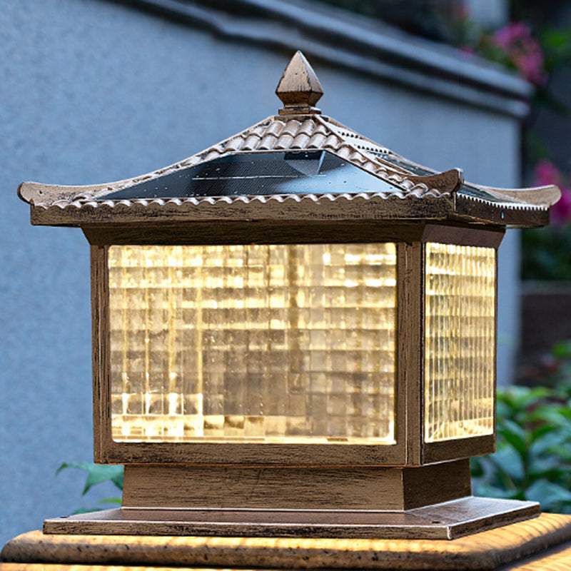 Rectangular Shape Metal Solar Pillar Lamp Modern-Style 1 Light Outdoor Waterproof Light