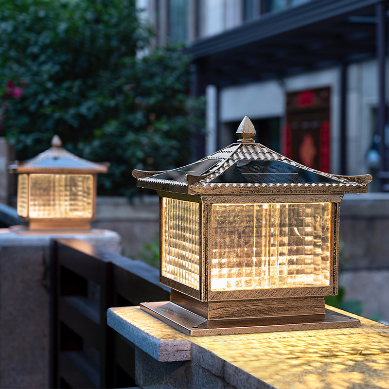Rectangular Shape Metal Solar Pillar Lamp Modern-Style 1 Light Outdoor Waterproof Light