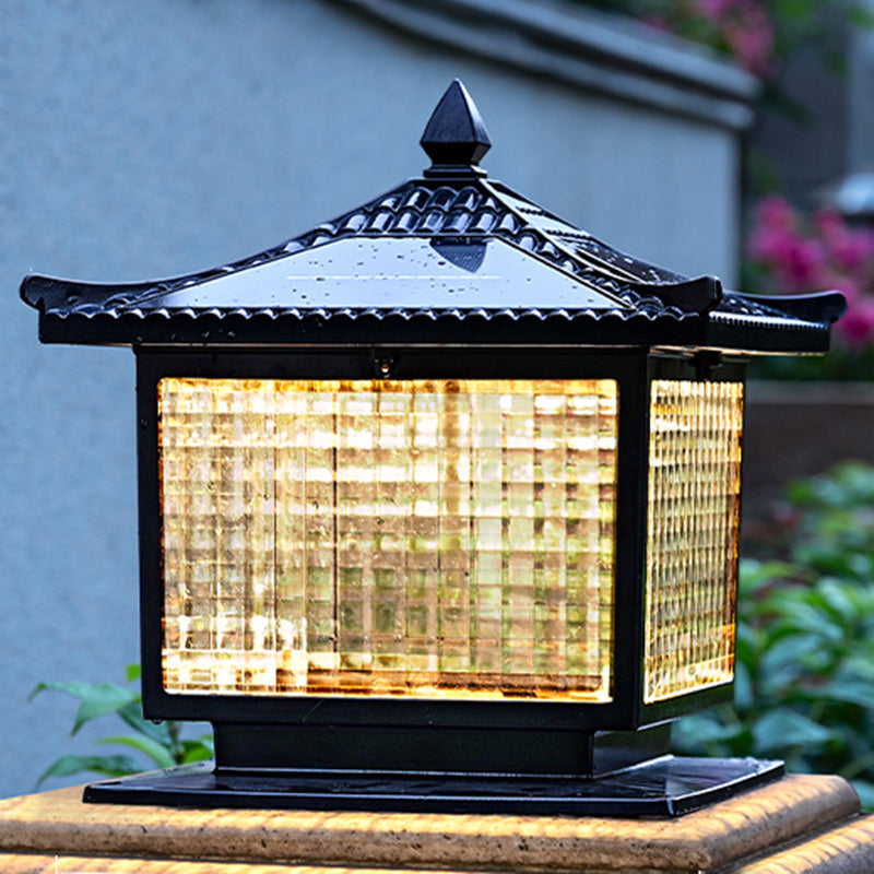 Rectangular Shape Metal Solar Pillar Lamp Modern-Style 1 Light Outdoor Waterproof Light