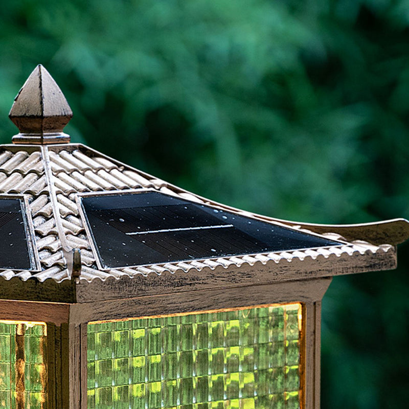 Rectangular Shape Metal Solar Pillar Lamp Modern-Style 1 Light Outdoor Waterproof Light