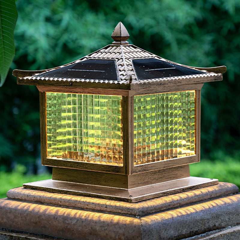Rectangular Shape Metal Solar Pillar Lamp Modern-Style 1 Light Outdoor Waterproof Light