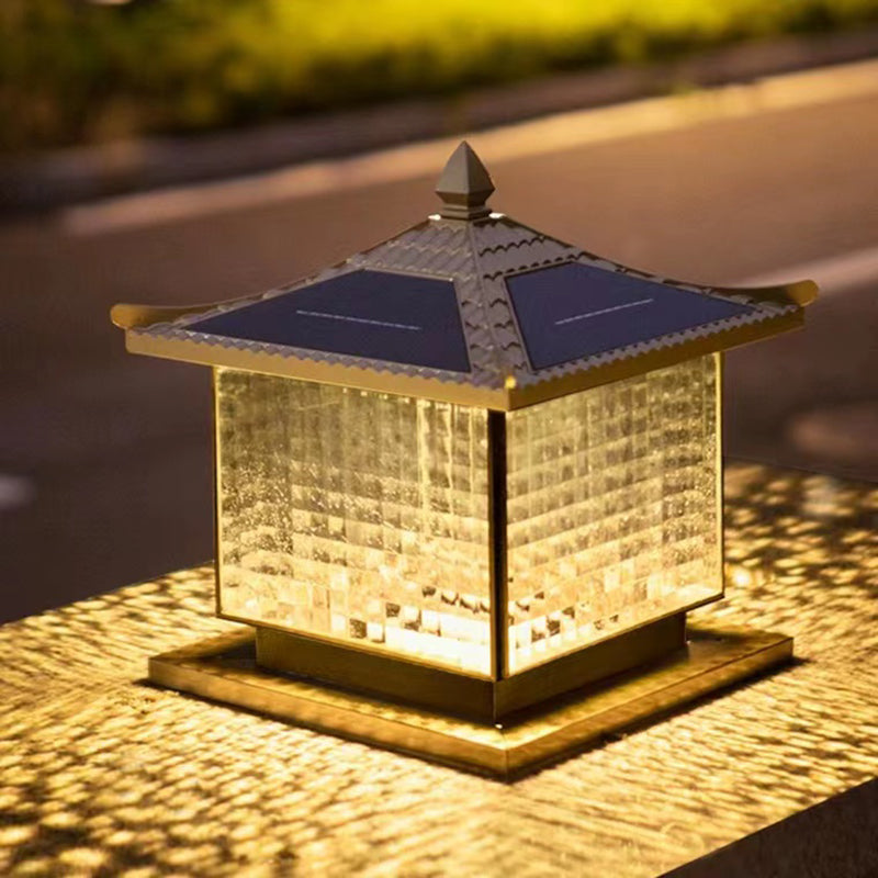 Rectangular Shape Metal Solar Pillar Lamp Modern-Style 1 Light Outdoor Waterproof Light