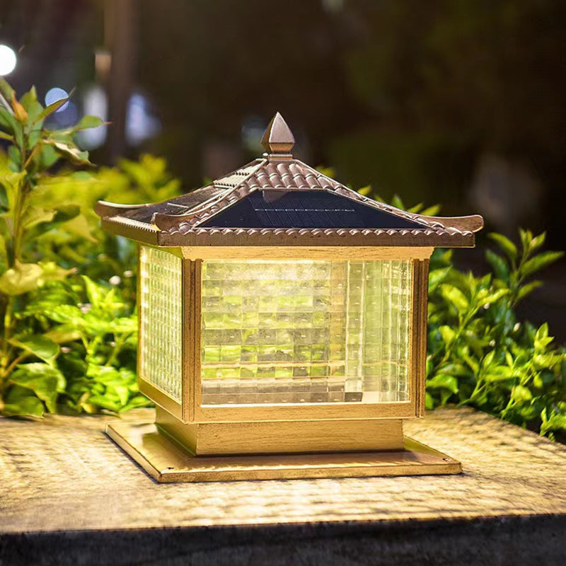 Rectangular Shape Metal Solar Pillar Lamp Modern-Style 1 Light Outdoor Waterproof Light
