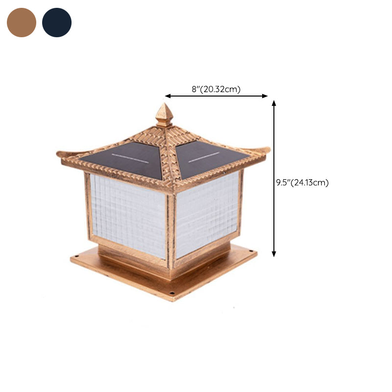 Rectangular Shape Metal Solar Pillar Lamp Modern-Style 1 Light Outdoor Waterproof Light