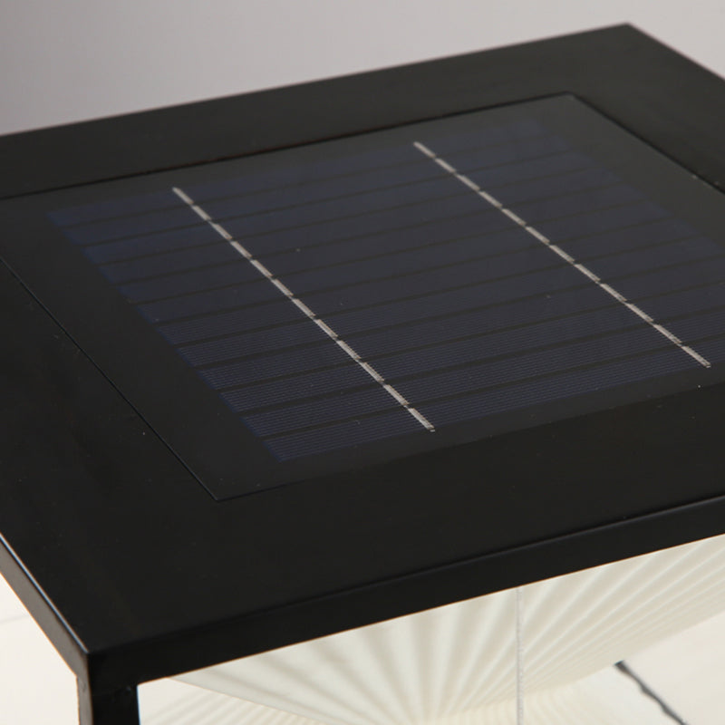 Square Shape Metal Solar Pillar Lamp Modern Style 1 Light Outdoor Lights in Black